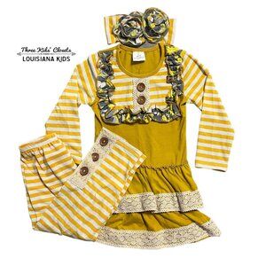 Girls 2T Mustard Dress, Leggings & Headband Set